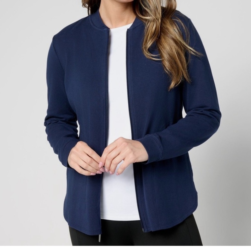 New Denim & Co. Active Duo Stretch Zip Front Jacket Navy size 1X